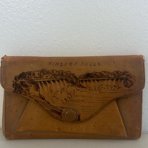 1906 Antique Souvenir NIAGARA FALLS Tooled Leather Pouch Purse Vintage - Picture 1 of 6